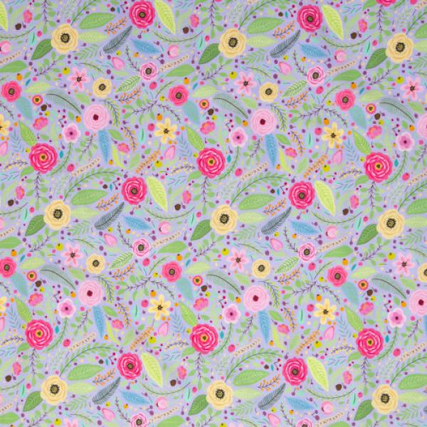 Bauwoll Druck Blüten und Blätter auf Flieder von Happy Easter by Swafing 